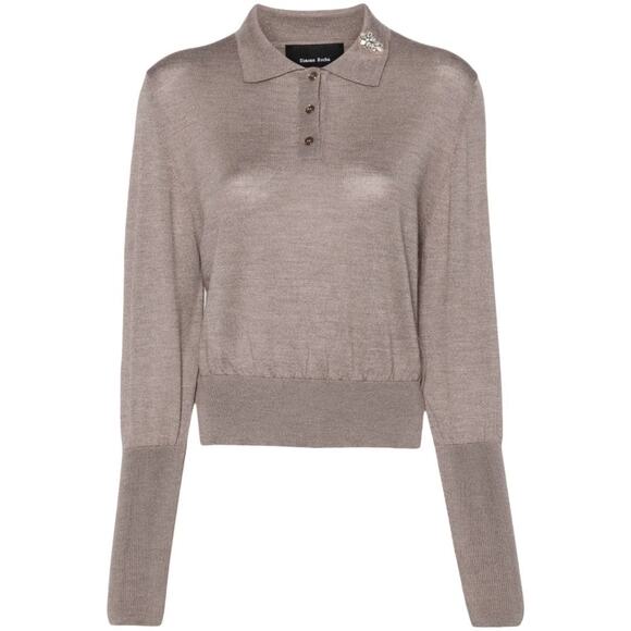 Simone Rocha Embellished Polo Sweater - XS - Taupe Brown - Picture 1 of 5